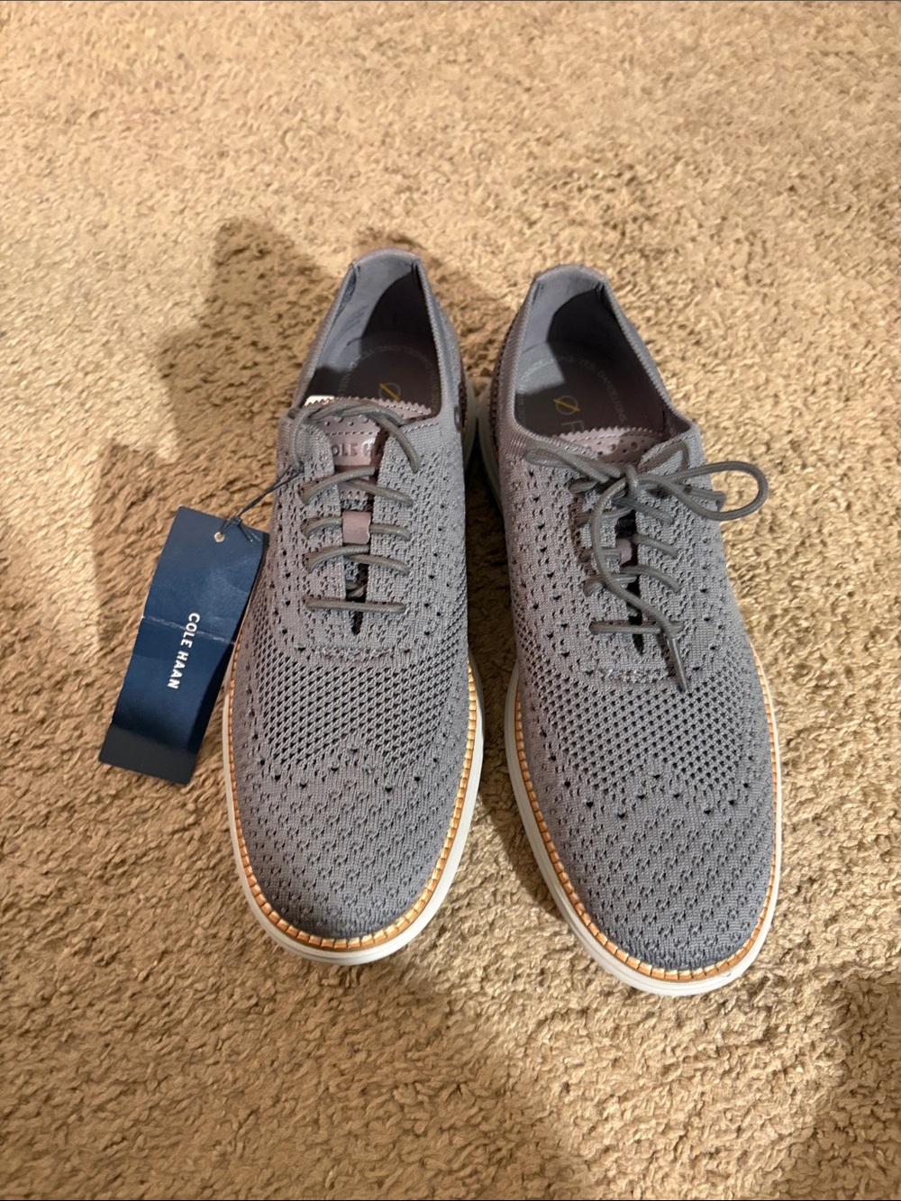 Cole Haan Gray Knit Wingtip Lace-Up Oxfords with Contrasting Sole